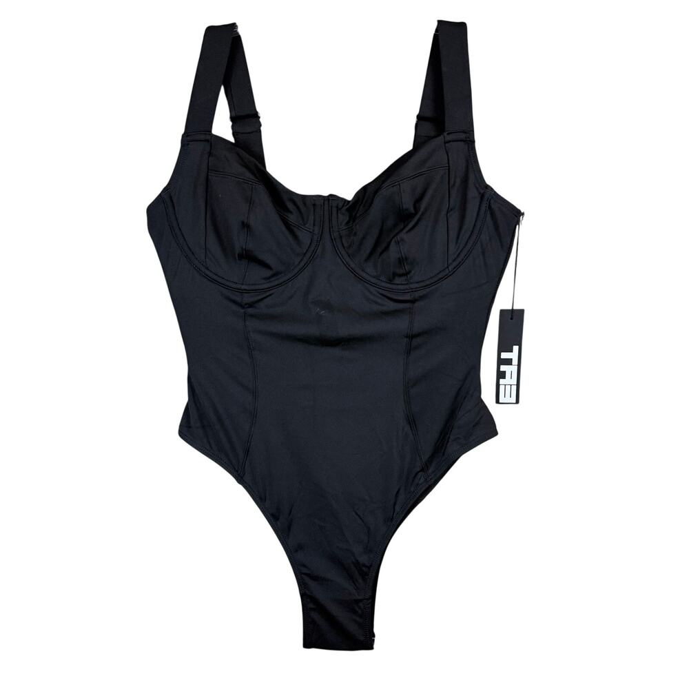 TA3 Hi Cut Lifty Black One-Piece Corset Lace-Up Underwire SMALL SHORT D/DD